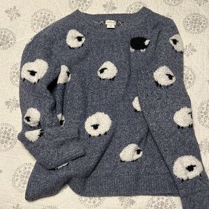 Heather Blue Crewneck Sweater with Sheep Motif